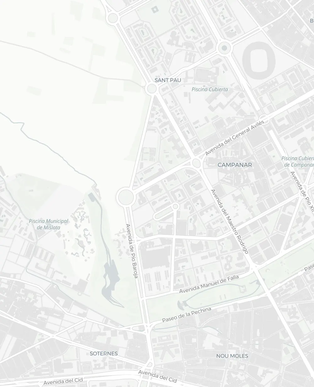 Mapa de un barrio con las empresas de la cartera como pines de colores